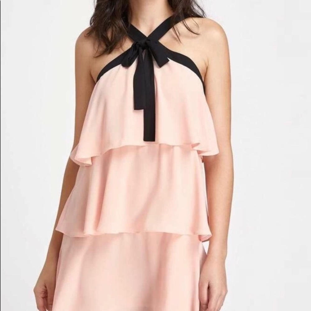 Blush Pink Tiered Cocktail Dress with Black Tie